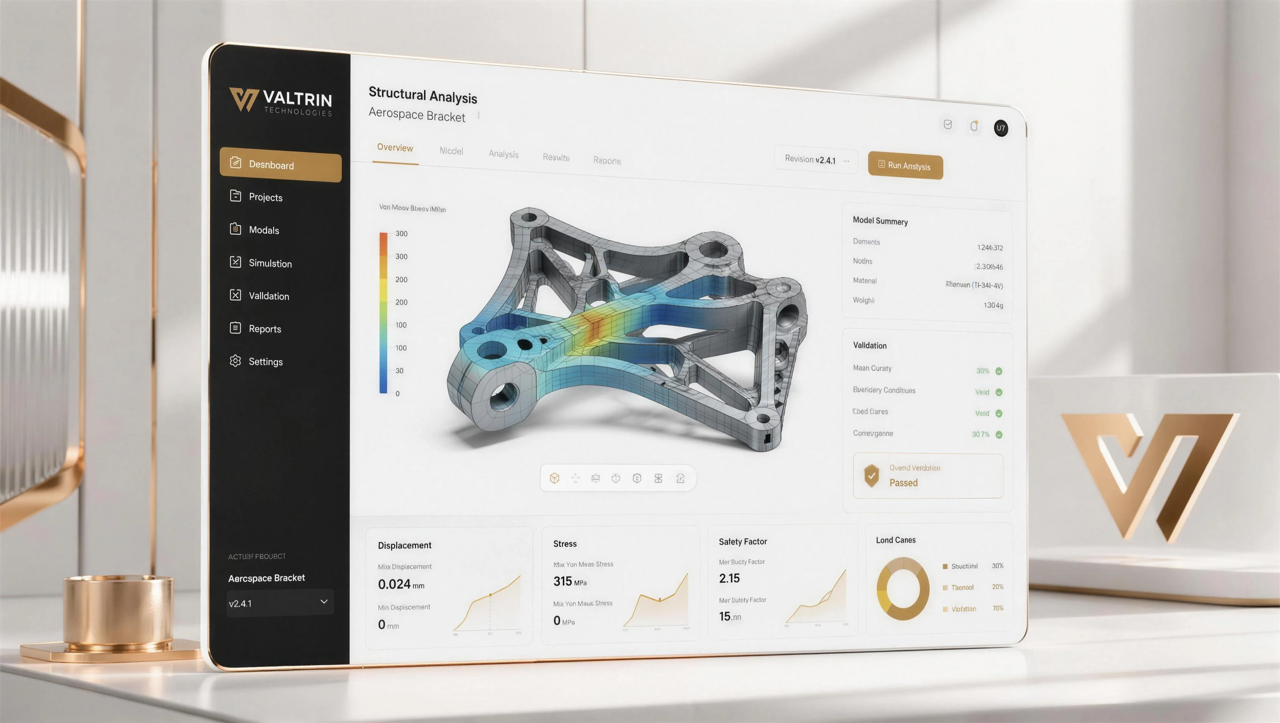An engineering workstation running analysis software